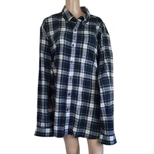 L.L.Bean Traditional Fit Fleece Shirt Green Black White Plaid XL